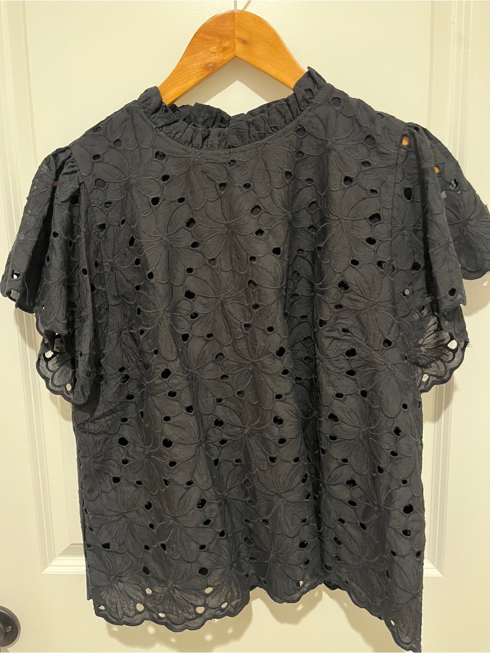 Jodifl Black Eyelet Lace Short Sleeve Top. NWT.